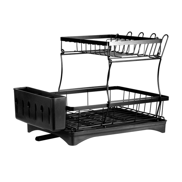 2 Tier Black High Quality Dish Drying Rack | Detachable Dish Drainer Unit