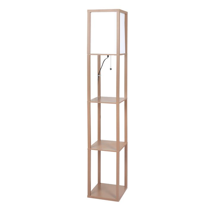 Premium LED Floor Lamp with Storage Shelves in Brown