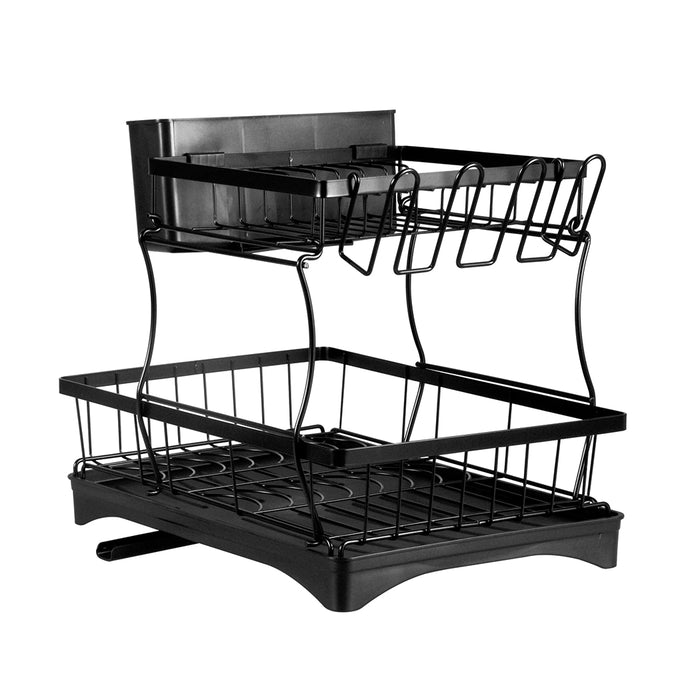 2 Tier Black High Quality Dish Drying Rack | Detachable Dish Drainer Unit