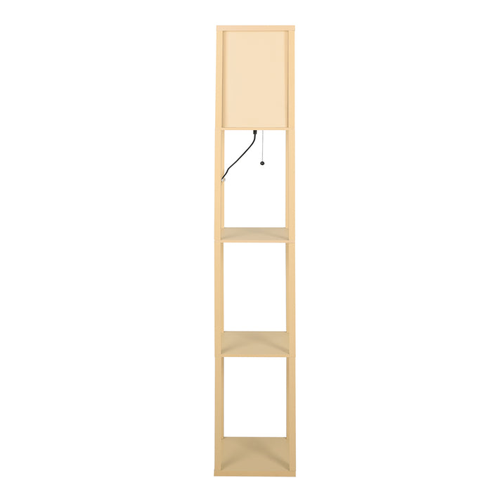 Premium LED Floor Lamp with Storage Shelves in Wood Finish