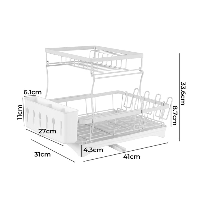 2 Tier White High Quality Dish Drying Rack | Detachable Dish Drainer Unit