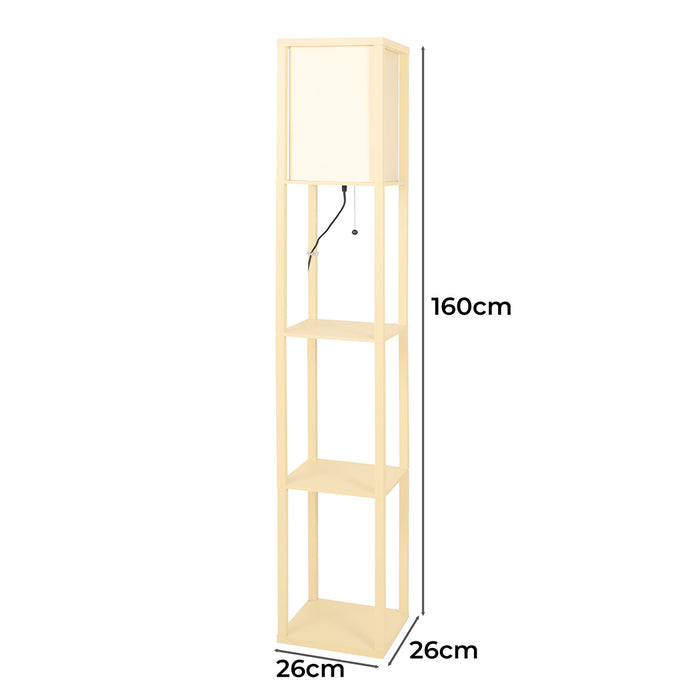 Premium LED Floor Lamp with Storage Shelves in Wood Finish