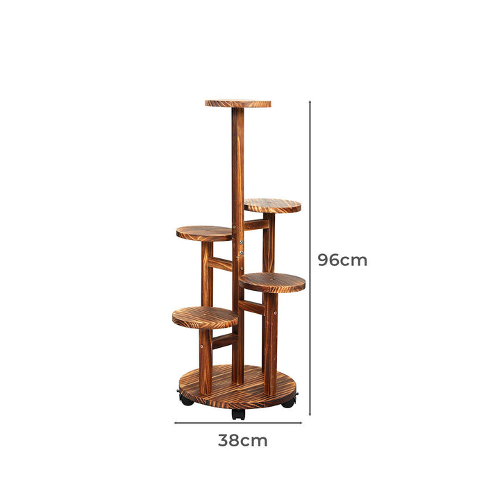 Natura 4-Tier Plant Stand Wood Wooden Wheel Shelf Flower Pots Rack Indoor Garden