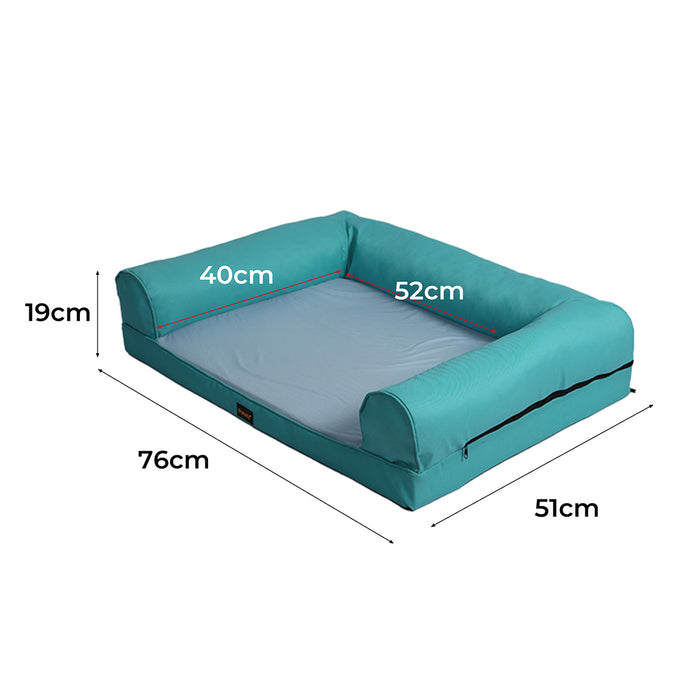 Pawzee Cooling Pet Bed Sofa with Mat Bolster | Insect Repeller Infused Pet Bed in Teal Small