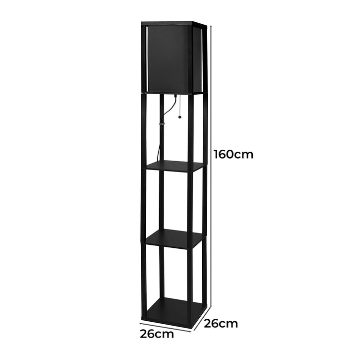 Premium LED Floor Lamp with Storage Shelves in Black