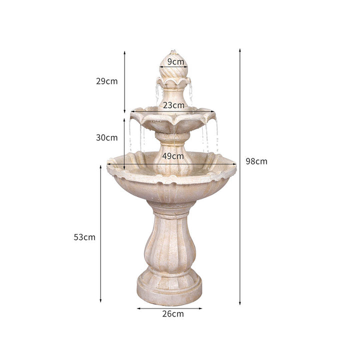 Classic 98cm Solar Water Fountain | Ourdoor Bird Bath Water Feature in White