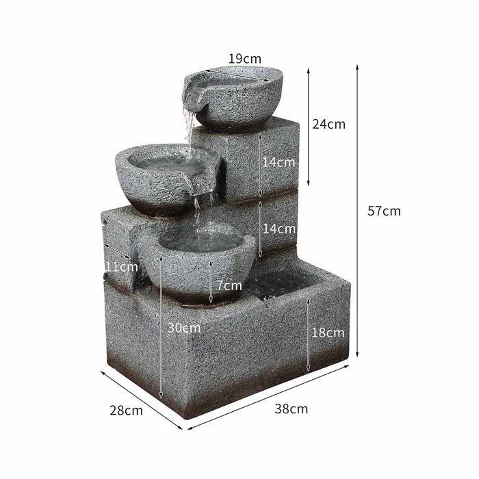 Deluxe 3 Tier Solar Water Fountain | Decorative Water Feature Solar Powered in Grey