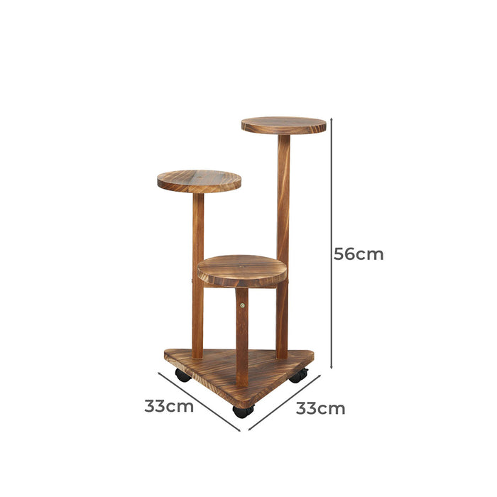 Natura 3-Tier Plant Stand | 51cm Wood Wooden Wheel Shelf Flower Pots Rack Indoor Garden