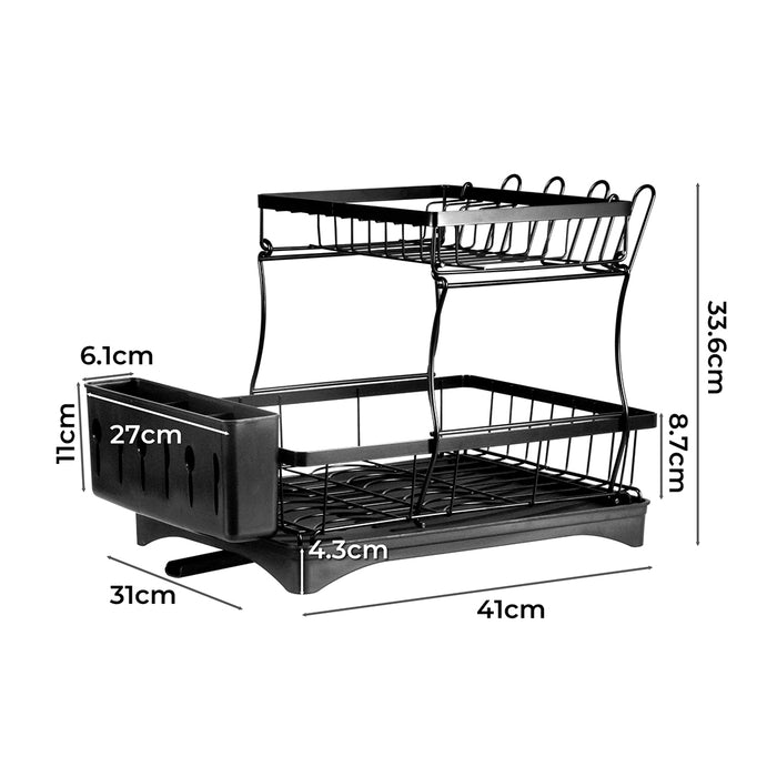 2 Tier Black High Quality Dish Drying Rack | Detachable Dish Drainer Unit