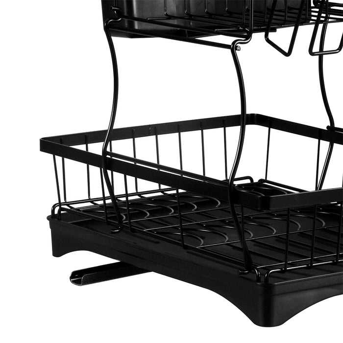 2 Tier Black High Quality Dish Drying Rack | Detachable Dish Drainer Unit