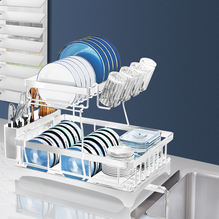 2 Tier White High Quality Dish Drying Rack | Detachable Dish Drainer Unit