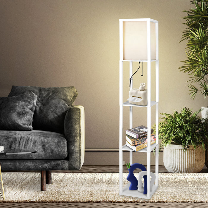 Premium LED Floor Lamp with Storage Shelves in White