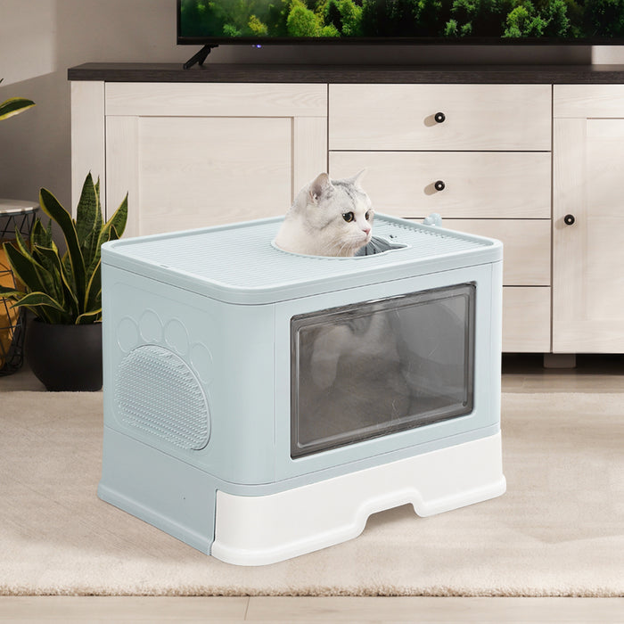 Pawzee Foldable Portable Cat Litter Box | Blue Kitty Litter Box