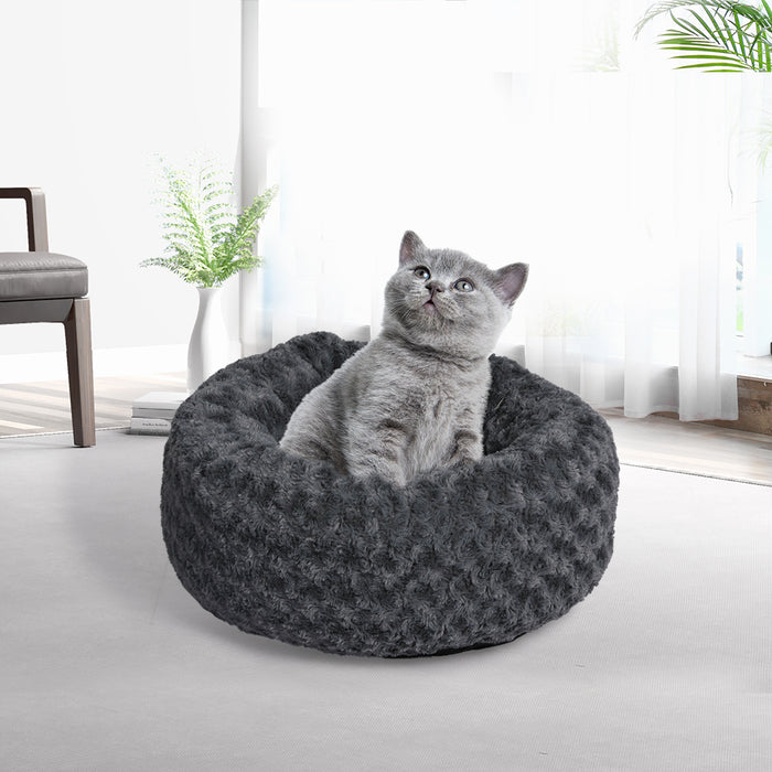 Pawzee Calming Dog Bed | Warm Soft Plush Sofa Pet Bed Cat Cave in Dark Grey Small