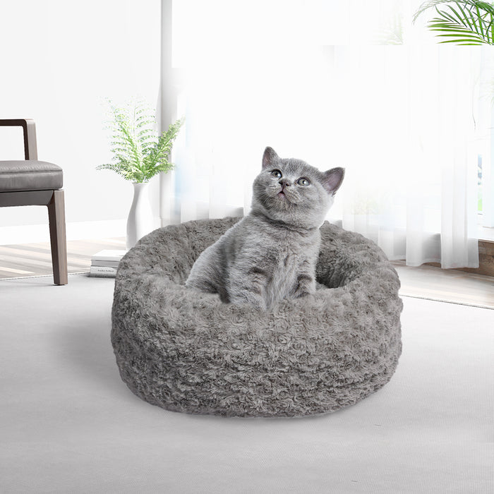 Pawzee Calming Dog Bed | Warm Soft Plush Sofa Pet Bed Cat Cave in Grey Small