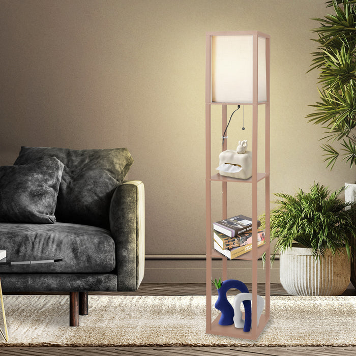 Premium LED Floor Lamp with Storage Shelves in Brown