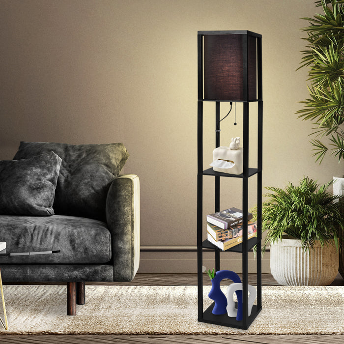 Premium LED Floor Lamp with Storage Shelves in Black