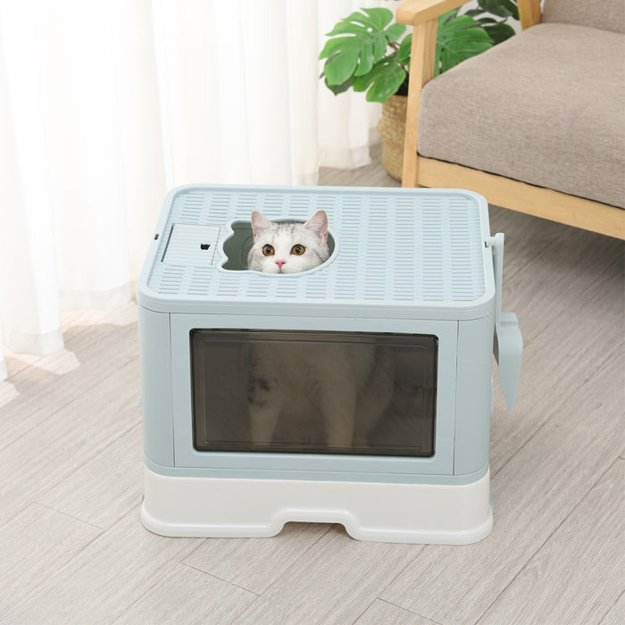 Pawzee Foldable Portable Cat Litter Box | Blue Kitty Litter Box