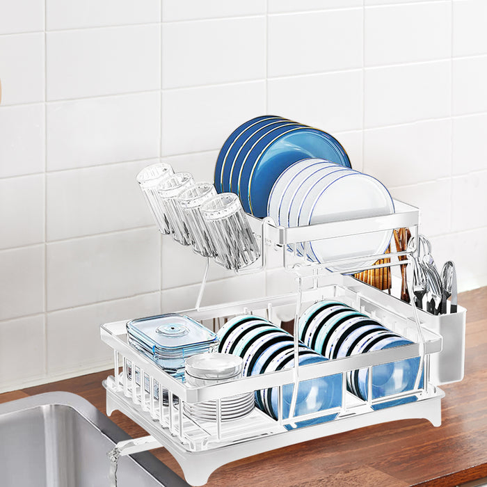 2 Tier White High Quality Dish Drying Rack | Detachable Dish Drainer Unit