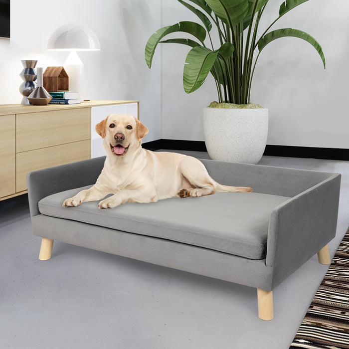 Pawzee Pet Bed Sofa | Dog Lounge Couch Soft Removable Cushion Chair Grey Large