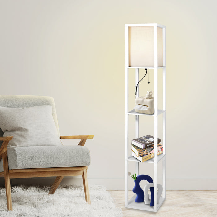 Premium LED Floor Lamp with Storage Shelves in White