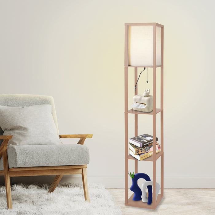 Premium LED Floor Lamp with Storage Shelves in Brown