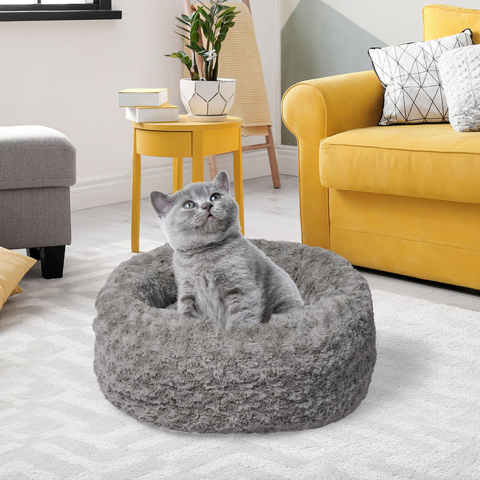 Pawzee Calming Dog Bed | Warm Soft Plush Sofa Pet Bed Cat Cave in Grey Small