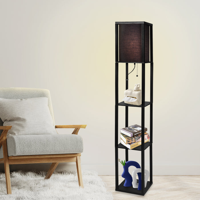 Premium LED Floor Lamp with Storage Shelves in Black