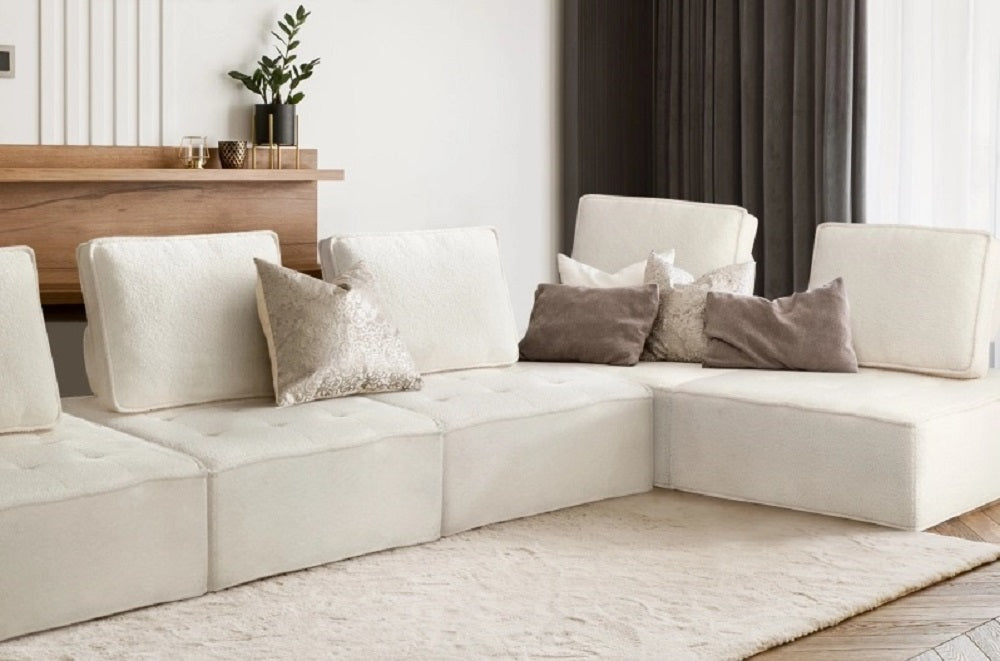 Natuzzo Ultra Verstaile Modualar Sofa Lounge System | Adjustable Armless Fabirc Boucle Sofa Set | 2 Finishes