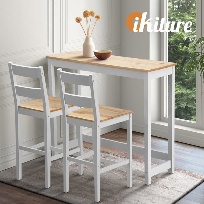 Emprezzo 3pc Kitchen Dining Barstool Set | Slimline Easy Storage 2 Barstools and Breakfast Table Set