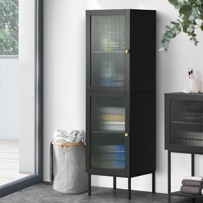 Amaro Nero Tempered Glass Bathroom Cabinet Storage Unit | Multi Storage Laundry or Bathroom Cupboard and Shelving Unit | 3 Sizes