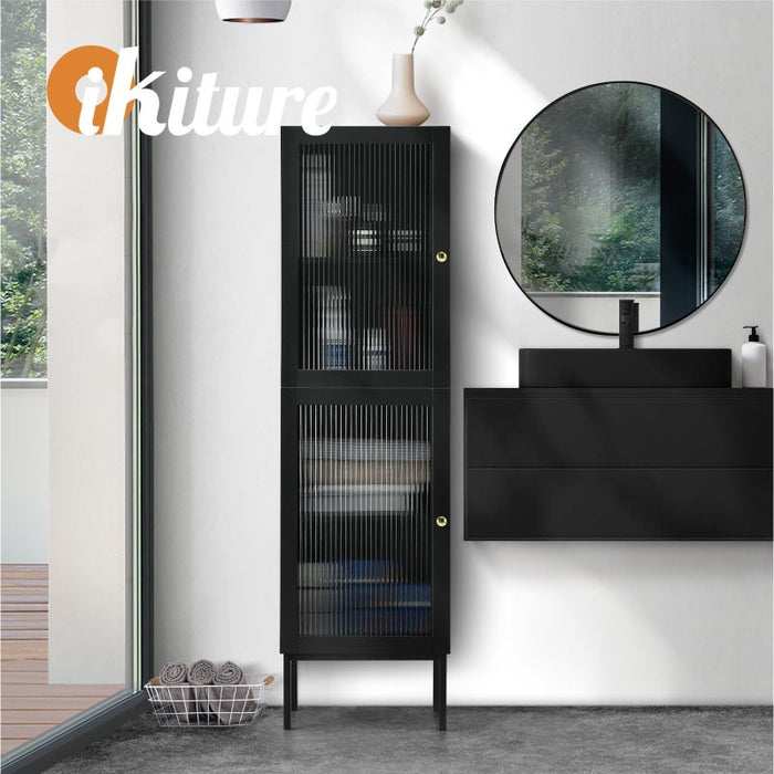 Amaro Nero Tempered Glass Bathroom Cabinet Storage Unit | Multi Storage Laundry or Bathroom Cupboard and Shelving Unit | 3 Sizes