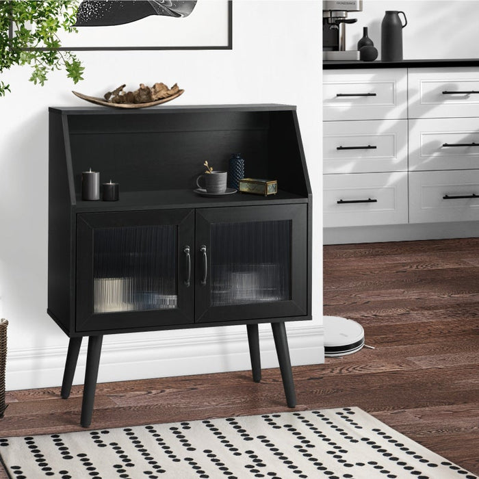 Noire Premio Black Sideboard Cabinet with Glass Doors and And Storage Shelves | 2 Models