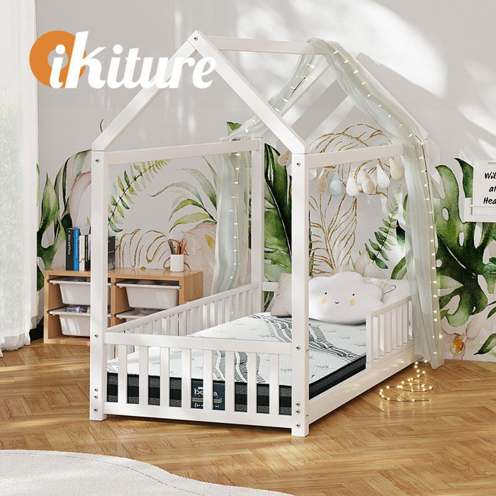 Funzee Wooden Kids House or Teepee Bed with Mattress Set | Children's Bed and Mattress Combo | Novlety Kids Beds - 4 Designs