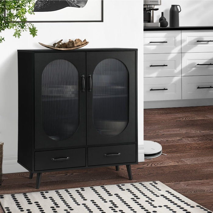 Noire Premio Black Sideboard Cabinet with Glass Doors and And Storage Shelves | 2 Models