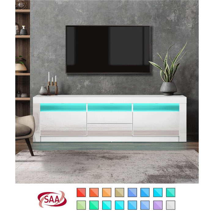 Neo Luxe LED 16 Light TV Cabinet 180cm Entertainment Unit | Hi Gloss TV Unit Stand with Multi Storage| 2 Colours