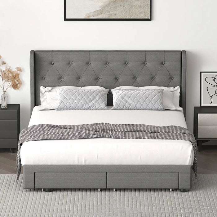 Portofino Supreme Drawer Storage Fabric Bed | Multi Storage Tufted Linen Upholstered Bed Frame | 3 Sizes